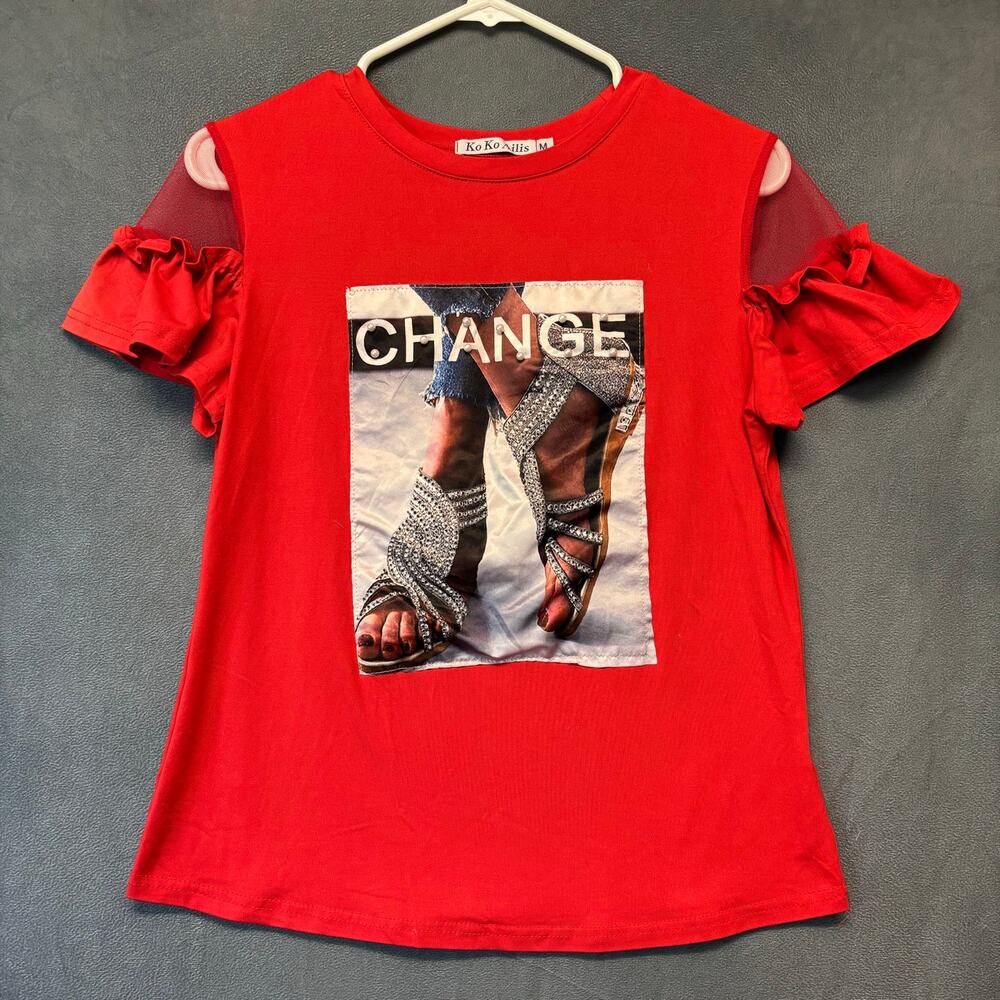 Ko Ko Ailis Change Shirt Y2K Mesh Peek a Boo Sleeves High Heels Studded Pearls